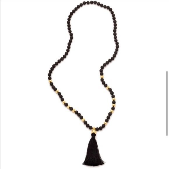 GORJANA | Hannah Druzy Necklace with Tassel Black & Gold  NWOT - Picture 3 of 3